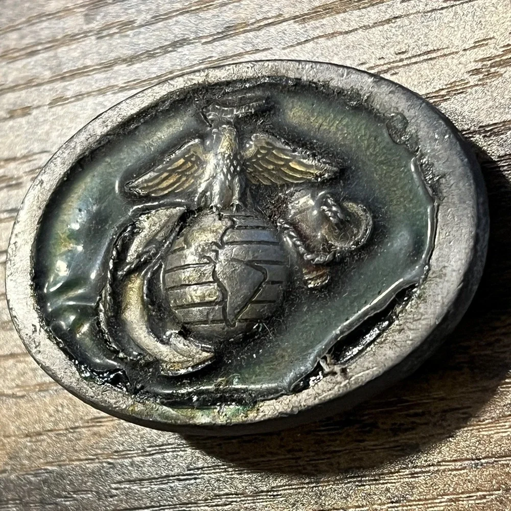 Vintage 1985 USMC Marine Corps EGA Belt Buckle Made in USA 1805 Pewter Green CJ